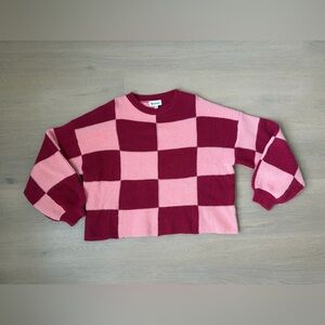 Checkerboard Crewneck Sweater in Pink & Burgundy